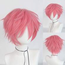 Perruque avec frange droite courte et volumineuse, perruque de cosplay unisexe pour anime, disponible en plusieurs couleurs, perruque avec frange en fibre synthétique résistante à la chaleur, apparence naturelle, haute densité, sans colle nécessaire, confortable à porter, fabriquée en fibre résistante à la chaleur, pour le quotidien, les vacances, les fêtes de Noël, les accessoires de scène, cadeau idéal - Multicolore - Voir 33