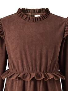 Vihyde 2 pezzi/Set Vestito in velluto a coste con volant e gilet in pelliccia per ragazze, Autunno/Inverno