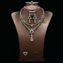 1 Set mit 5 Stücke)n luxuriöser Mode-Zirkonia Halskette, Ohrringe, Armband, Ring 4 Stücke Schmuckset für Frauen, Braut Hochzeits-Party Abendkleid Verlobungs Hochwertige Accessoires, Geschenk