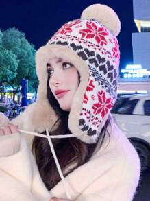 قبعة نسائية من نوع Trapper بألوان متباينة، محبوكة بسمك مناسب للطقس العادي والأنيق، متعددة الاستخدامات مناسبة للخارج والتزلج والدراجات والسفر والحفلات والاستخدام اليومي في فصلي الخريف والشتاء