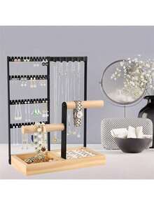 1pc Elegant Jewelry Organizer, 4-Tier Earring Holder With 48 Holes, 6 Hooks Necklace Storage, Stylish Wood Box For Bracelets & Rings, Perfect Gift For Mother's Day, Preppy Room Dr, Ideal For Valentine's Day, Thanksgiving, And Christmas Celebrations, Enhance Your Space With Functional And Chic Accessories, Must-Have For Fashion Lovers And Jewelry Enthusiasts, Organize Your Treasures In Style, Perfect For Gifting And Personal Use, Elevate Your Home Dr With This Versatile Jewelry Storage Solution.,Room Décor - Multicolor - View 10