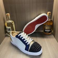 Red Sole Sneakers With Rivets Men, Casual Versatile Lace-Up Shoes - White Counter Version - View 6