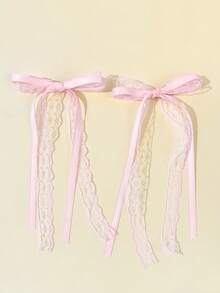 2件套女士时尚优雅休闲纯色少女蕾丝蝴蝶结发夹和鳄鱼夹发饰，适合日常通勤、节日、派对、生日、外出、拍照等各种场合。送给闺蜜的绝佳礼物，包括发夹、发爪、发卡、鳄鱼夹、发夹等，秋季时尚，蝴蝶结，可爱，头部配饰 - 彩色 - 查看 16