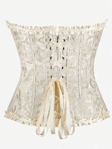 束胸衣，经典束胸衣，露肩甜美修身紧身衣，荷叶边腰部束身衣，露背收腹上衣，适合化妆舞会、万圣节 - 杏色 - 查看 3