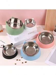 15° Tilted Cat Pet Feeding Bowl, Stainless Steel Bowl Body, Neck Protection Design To Prevent Spilling, Detachable And Washable, Pet-Friendly, 100ml Small Pet Bowl - Multicolor - View 3