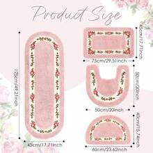 4 Pcs Rose Flowers Coquette Bathroom Rugs Set Coquette Doom Decor Rose Flower Area Rugs Non Slip Absorbent Washable Door Mat Floral Bathroom Carpet For Home Hotel 4 Shapes Pink - 粉色 - 查看 3