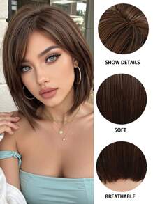 优雅、可爱、时尚的鲍勃假发，14 英寸深棕色短鲍勃假发，带刘海，耐热合成假发，适合角色扮演演员，适合节日、旅行、度假、派对和其他日常佩戴的假发，完美的万圣节礼物