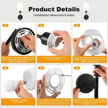 Battery-Operated Wall Sconces – Rechargeable Dimmable LED Lamps (No Hardwiring) | USB Charging Bulbs With Remote Control - Black - View 5