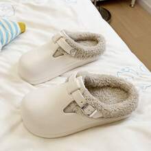 防水保暖毛绒拖鞋，时尚女士拖鞋，带保暖衬里，EVA 外底，轻便舒适，秋冬