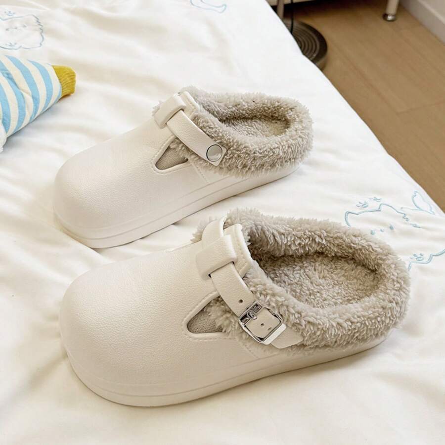 防水保暖毛绒拖鞋，时尚女士拖鞋，带保暖衬里，EVA 外底，轻便舒适，秋冬
