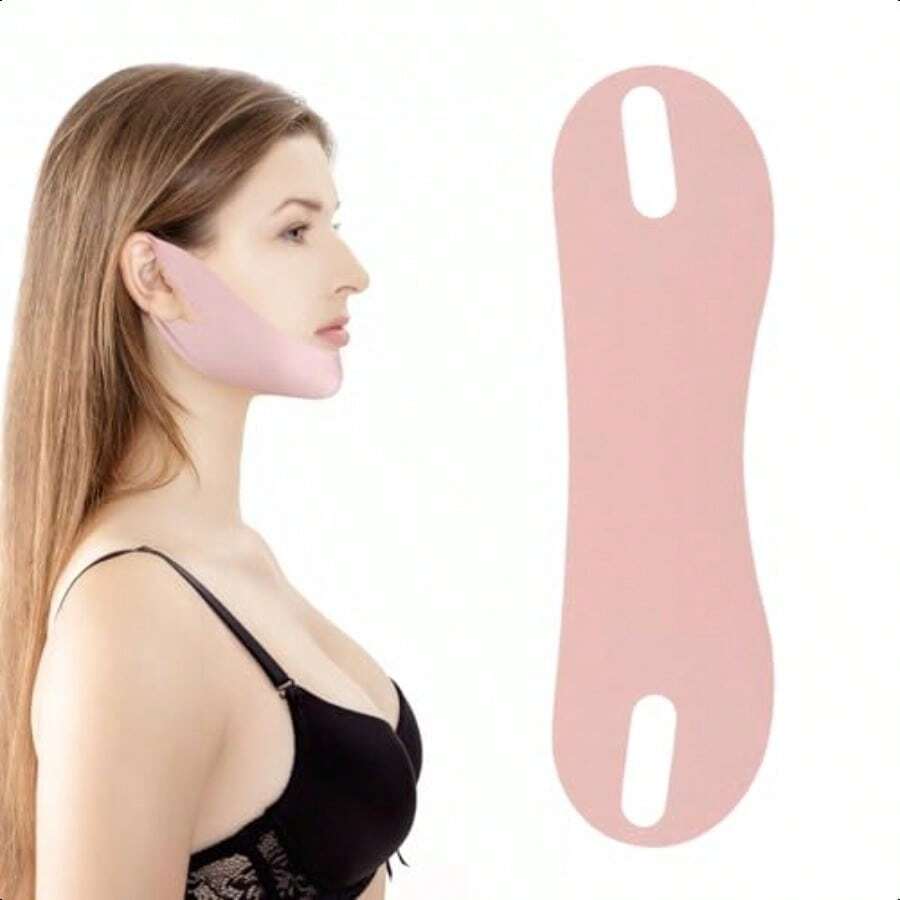 Double Chin Reducer Reusable V Line Face Lifting Chin Mask Chin Strap For Double Chin Face Lifting Belt Chin Lift Mask For Skin Tightening And Preventing Sagging Pink - 如圖 - 查看 1