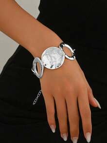 1pc Geometric Hollow Circle Fashionable New Creative Minimalist Casual Metal Bracelet - Silver - View 1