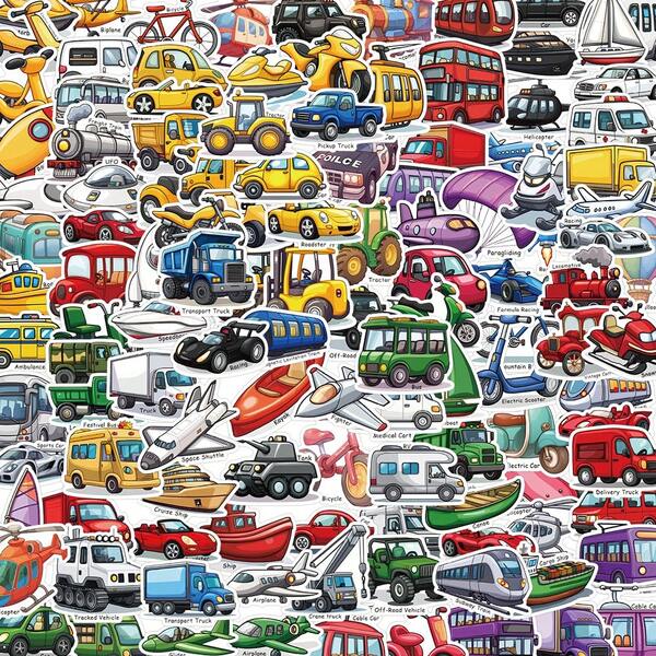200pcs Transportation Vehicle Stickers For Water Bottle, Skateboard, Luggage, Phone Case, Guitar, Piano, Laptop Decoration