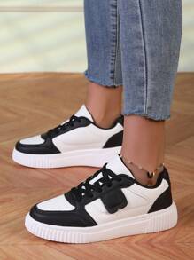 女士时尚休闲运动鞋低帮系带透气拼色运动鞋，轻便舒适滑板鞋