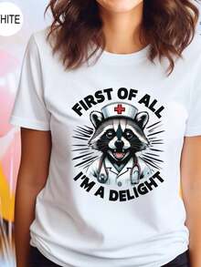 First Of All I'm A Delight Shirt, Comfort Colots Raccoon Shirt, Funny Raccoon Shirt, Cute Sarcastic Shirt, Raccoon Lover Shirt,Family Shirt, Comfort Colots Shirt,Spring/Summer Graphic Tees Women Tops - Trắng 004 - Xem 1