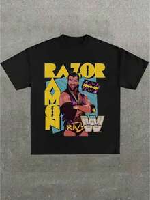 "Razor Ramon" Wrestling - Themed Graphic Print Unisex Casual Soft Short Sleeve Pure Cotton 220gsm T - Shirt - màu đen - Xem 1