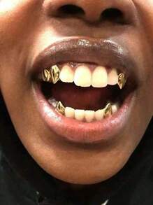 1 Pair Copper Alloy Fang Tooth Hiphop Teeth Jewelry, Party/Nightclub Decoration, Carnival Accessory, Unisex Personalized Stage Props, Includes Dental Mold For Adjustable Fit