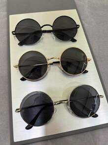 经典复古嘻哈圆形时尚眼镜，男士金属时尚眼镜，休闲时尚眼镜配饰，适合度假、驾驶、钓鱼、海滩派对、音乐节、角色扮演装饰道具，适合夏季海滩度假、户外活动和旅行 - 金色 - 查看 12