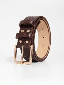 1 件女士复古梅洛风格方形扣腰带，适合秋冬日常使用，不对称皮革纹理图案随机发货 - 棕色 - 查看 6