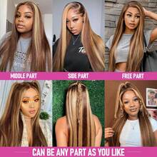 Peruca Reta de Renda Frontal com Destaque Ombré de Densidade 200%, Cabelo Misturado 13x4 HD Destaque Ombré Reto Osso, Perucas de Renda Frontal Coloridas Longas Retas para Uso Diário de , Aparência Natural Pré-Cortada Pré-Arrancada com Cabelo de Bebê