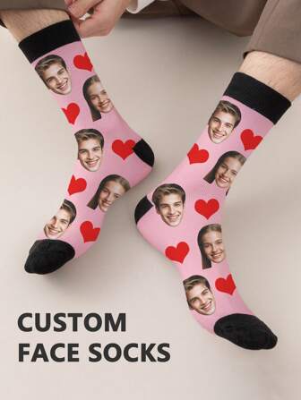 1pair Custom Put Any Face On Socks For Men, Personalized Photo Socks For Handsome Guys & Beautiful Girls, Interesting Customized Picture Couple High Crew Socks, Suitable For Valentine's Day, Birthday Gifts And Other Occasions, Funny, Crazy, Anime, Multicolor Socks Children Living Room, Bedroom, For Graduation, For Winter, For Christmas, For Fall/Autumn, For Holiday, For Anniversaries,Dawg,Colorful,Cute,Adorable,Contracted,Funny,Custom,Unique,Customized,Personalized,Ideal Gifts For Him,Ideal Gifts For Her,Boyfriend,Girlfriend,Family,Friends,Her,Gymboy