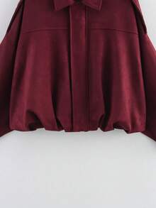 Áo khoác bomber da lộn thời trang nữ SHIBASHAN, áo khoác ngoài dáng rộng tay dài cổ ve lật cổ điển có khóa kéo. - Màu Đỏ Sâu - Xem 7