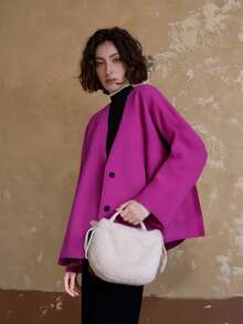 Ladies Woolen V-Neck Cardigan, Kimono-Style Autumn/Winter Outerwear, British Fashion - Hot Pink - View 9