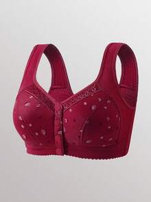 3pcs Floral Print Bras, Soft & Elegant Front Closure Wireless Bras, Women's Lingerie