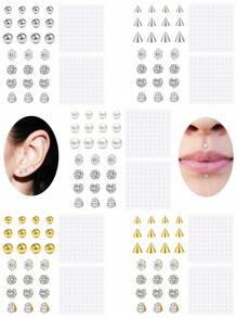 26Pcs Fake Piercing Set, Non Piercing Earring Studs, Fake Belly Rings, Fake Nose Rings, 24pcs CZ Studs And 2 Sheets Stickers For Women Man Daily Wear No Pierced Jewelry - Multicolor - View 6
