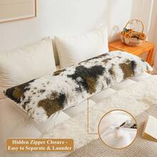 20x54 Fluffy Cheetah Print Body Pillow Cover, Leopard Print Plush Fuzzy Pillowcase With Zipper, Farmhouse Shaggy Long Pillow Cover Women Side Sleepers, Pink - 牛紋棕色 - 查看 3