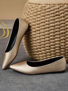 MonaNise 女士尖头时尚低帮平底鞋，户外休闲装，紫色、香槟色、红色、黄色、黑色 - 金色 - 查看 6