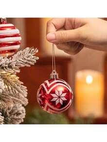 24/12/4 quả bóng lấp lánh Giáng sinh, bóng trang trí Giáng sinh hình bông tuyết đỏ và trắng, bóng treo lấp lánh dùng để trang trí cây thông Noel, tiệc tùng ngày lễ và lễ kỷ niệm ngoài trời, quà tặng Giáng sinh cổ điển và đồ trang trí nhà cửa, trang trí năm mới - Nhiều màu - Xem 5