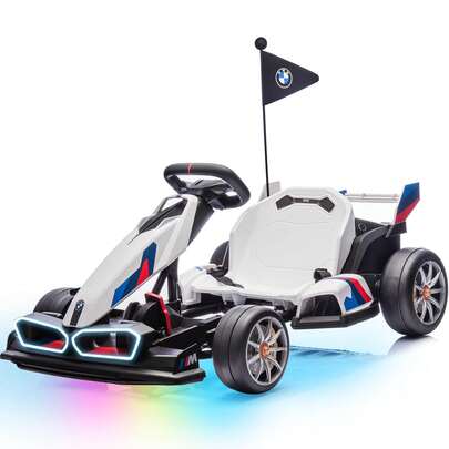 Electric Go Kart With Adjustable Seat, 24V Licensed BMW Drift Kart With Dual 200W Motors, Crazy Go Cart For Kids Ages 6-12, LED Lights, Drift Mode And 2 Speed (24V)