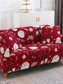 1pc Santa Claus Pattern Stretch Full Coverage Sofa Cover, Modern Style Polyester Fabric, Machine Washable, Suitable For Holiday Decoration - Santa Claus - View 6
