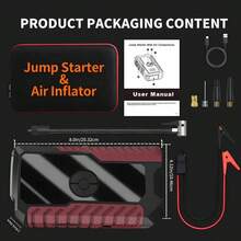 New Model Starter With Air Compressor, Portable Battery Starter 6000A Peak 150PSI Digital Tire Inflator, Portable 12V Car Battery Charger (2.64 Gallons Of Gasoline / 2.11 Gallons Of ) Quick Start Car With USB Charging Port And LED Emergency Light, Car Accessories Tools 6000A & 3000A Available Christmas - Igniter and air pump - red and black - 查看 10