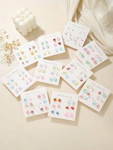 6/7 Pares de Brincos Conjunto Colorido de Borboleta, Coração, Flor, Nuvem, Melancia, Cereja, Pentagrama, Geométrico, Adequado para Amigos, Uso Diário