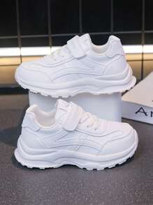 1双儿童透气网面系带低帮休闲运动鞋，舒适运动鞋，适合青少年男女，白色，春夏秋季