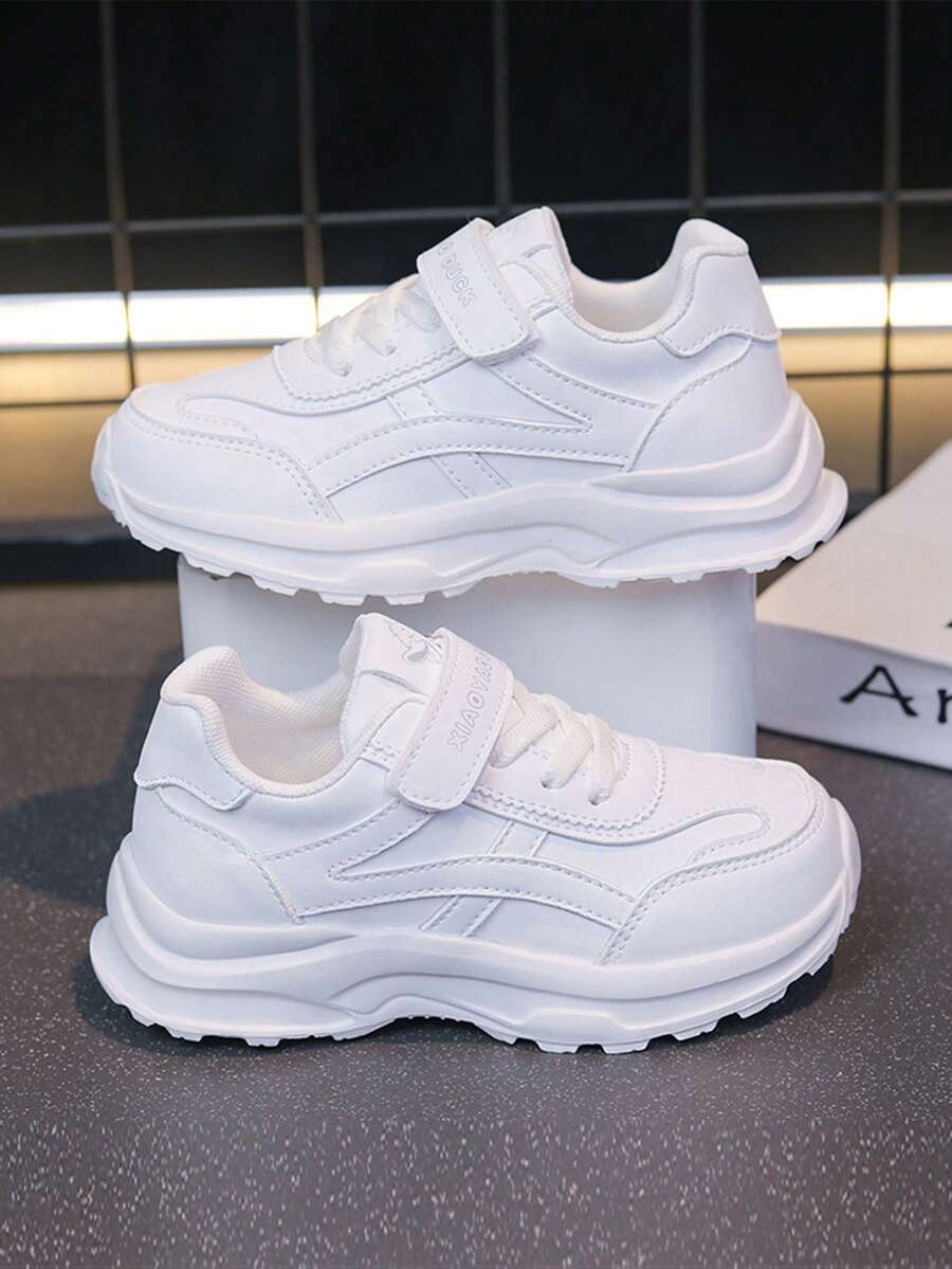 1双儿童透气网面系带低帮休闲运动鞋，舒适运动鞋，适合青少年男女，白色，春夏秋季