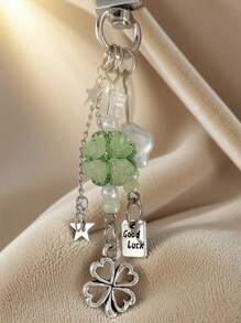 1pc Unisex Four-Leaf Clover Phone Lanyard Keychain, Beaded Handmade Strap, Gift For Friends And Family