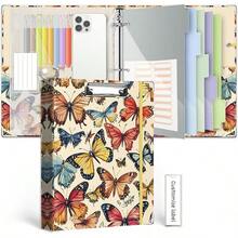 Carpeta organizadora de 3 anillos de 2.54, con portapapeles, 5 separadores con bolsillo, carpeta plástica, 18 etiquetas para divisores y porta bolígrafo (diseño Black Weeds, tamaño carta) - Mariposas de colores - Ver 28