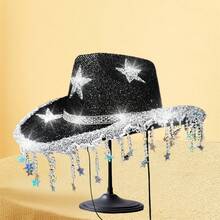 Women Sparkle Cowgirl Hats Bling Rhinestone Star Cowgirl Hats Bachelorette Party Hat Accessories - màu đen - Xem 5