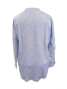 Plus Size Spring Summer Autumn Women's Striped Loose Notch V-Neck Shirt - Màu xanh lam - Xem 2