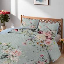 2/3pcs Peony Printed Quilt Set (1 Quilt + 1/2 Pillowcases), 100% Microfiber, Machine Washable Summer Bedding Set, Lightweight, Breathable And Durable Bedspread Set, All-Season, Perfect For Room Decor - Fashion Flowers - View 2