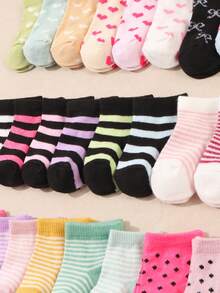 10 Pairs Baby Girl Autumn And Winter Polka Dot Striped Bow Round Neck Gift Socks