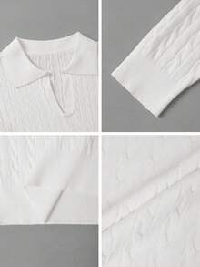 Vera Lane 冬季秋季服装女装骑士刺绣休闲优雅女孩可爱学院风Polo扭纹图案上衣长袖毛衣T恤万圣节约会夜服装女装韩版圣诞毛衣 - 白色 - 查看 11