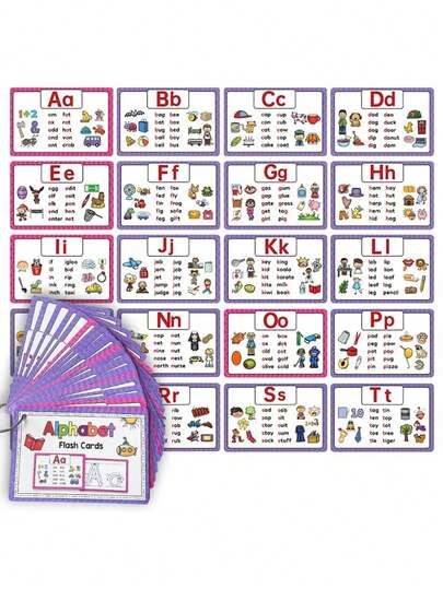 26pcs Letter Flashcards - Alphabet Phonics CVC Word Learning Cards + 2 Reusable Writing Pens, Drawing ABC Practice Cards, Educational Toys