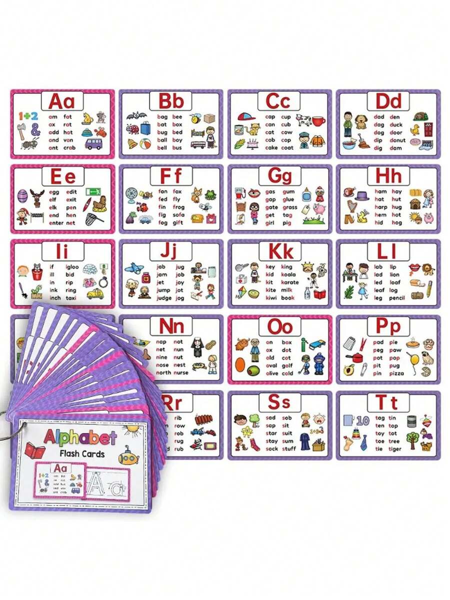 26pcs Letter Flashcards - Alphabet Phonics CVC Word Learning Cards + 2 Reusable Writing Pens, Drawing ABC Practice Cards, Educational Toys