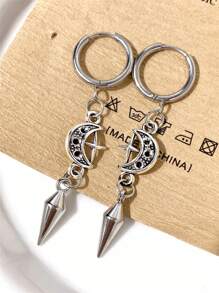 1 Pair Punk Rock Stainless Steel Spike Star & Moon Earrings, Suitable For Women's Daily Wear Gothic Jewelry - Silver - View 10