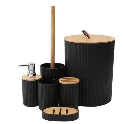 6-Piece Modern Bathroom Accessories Set – Trash Can, Toilet Brush Holder, Soap Dispenser, Soap Dish, Toothbrush Holder & Cup – Elegant Home Decor