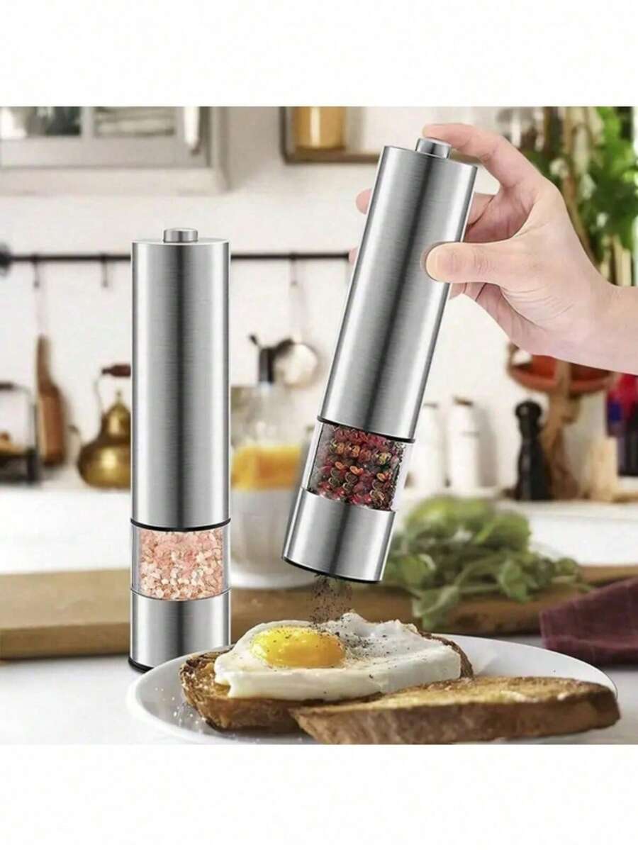 1 pieza Molinillo eléctrico de sal y pimienta, a pilas, de operación con una sola mano, molinillo de pimienta automático, molinillo de pimienta electrónico ajustable, adecuado como herramienta de cocina, regalo de Halloween/Navidad - Multicolor - Ver 1